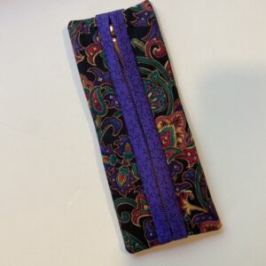 Journal Case in purple with black paisley cotton - front view