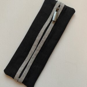 Premium Cotton Fabric in black with white and white zipper binding and gunmetal zipper hardware.